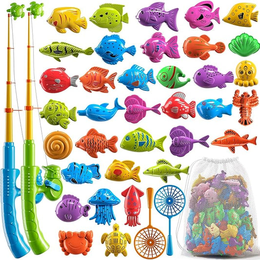 NIPLOOOW Magnetic Fishing Game Pool Toys for Kids 3-5, Water Table Bathtub Kiddie Party Toy with Pole Rod Net Plastic Floating Fish, Outdoor Toys for Boys Girls Kids Age 3 4 5 6 7 8 Year Old