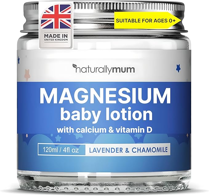 NaturallyMum Baby Magnesium Lotion with Calcium & Vitamin D | Support for Sleep, Heart, Bone, Nerve, Gut and Muscle Health | Alternative to Melatonin | Lavender & Chamomile 4.2 fl oz