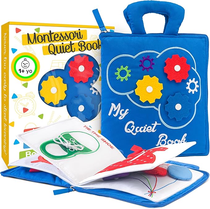 deMoca Busy Book for Toddlers 1–3, Quiet Travel Activity Book for Airplane and Car Rides, My Quiet Book Montessori Toy for 1 Year Old, No Noise Busy Board, Gift for Boys and Girls