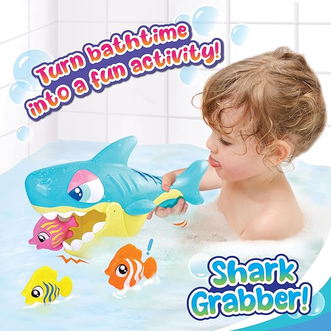 HAP-P-Kid Baby Shark Grabber with 3 Floating Fish, Toddler Bath Toy, Infant Bathtub Play Set, Kids Game and Backyard Activities, Birthday Baby Gifts for 12 18 24 Month, 1 2 3 Year Old Boys