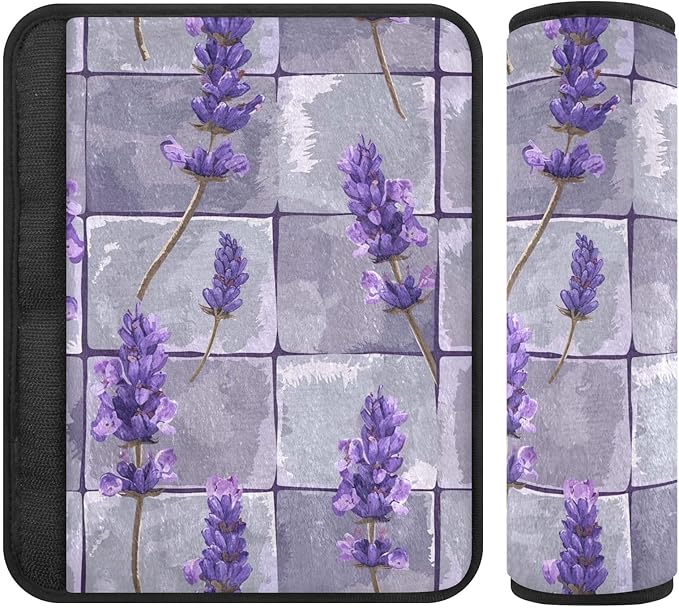 CHIFIGNO 2Pcs Seat Belt Cover Violet Lavender Flowers Seat Belt Strap Cover Universal Car Seat Shoulder Protector Protect Your Neck and Shoulder