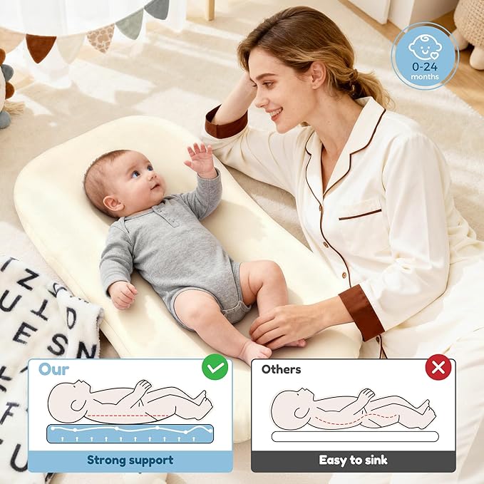 Baby Lounger & Snuggle Nest for Newborn 0-24 Months, Baby Nest Supervised Breathable Cotton for Newborn, Breathable Portable Infant Lounnger for Travel and Home, White (Lounger Cover Included