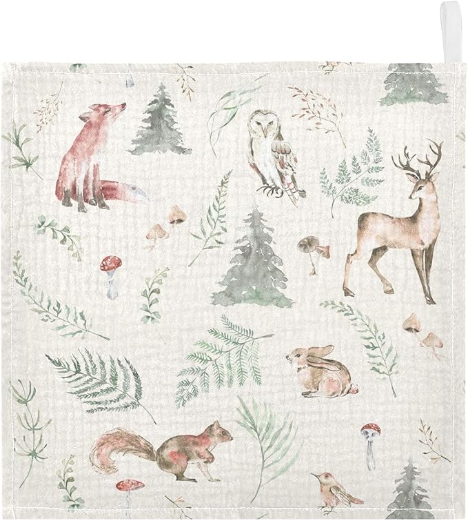 vvfelixl Baby Muslin Washcloths Watercolor Forest Animals Baby Burp Cloths Cotton Baby Face Towel for Newborn Infants Boys Girls Soft and Absorbent 11.8 X 11.8 in, 3 Pack