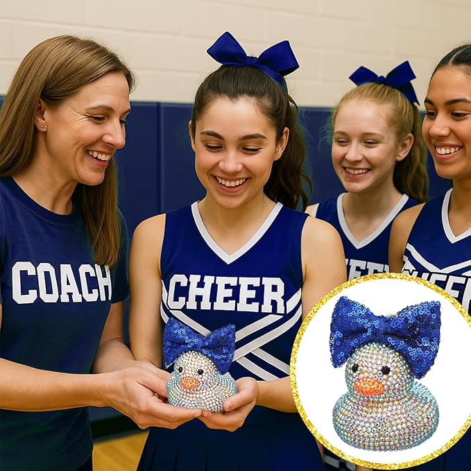 Sotiff Cheerleader Gifts Ideas Rhinestone Crystal Rubber Ducks You've Been Cheer Ducked Cheer Team Inspirational Gift Accessories for Women Teammate (Blue)