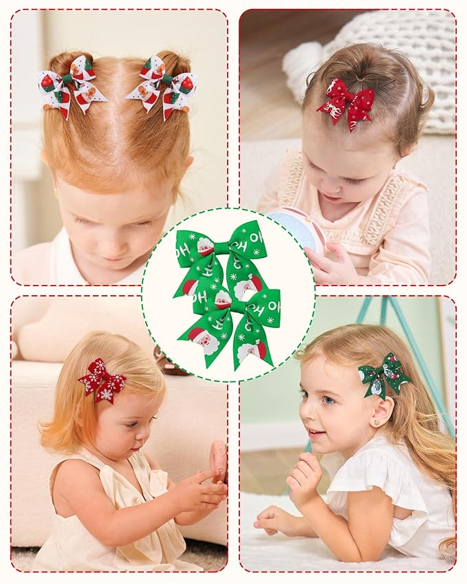 Jollybows 20pcs Christmas hair bows Baby Hair Clips Girls Bows Mini Alligator Clip Toddler Pigtail Bow Fine Hair Clip Christmas hair accessories-Green, Red, White