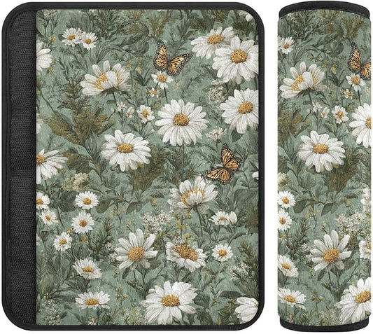 2 Pack Seatbelt Covers Seat Belt Cover Pad for Adults Boys Girls Car Seat Strap Covers Pads Cushion Universal Shoulder Strap Pad Protector for Backpack Camera Bag 10x7.7Inch Summer Daisy Butterfly Gre