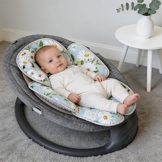 Pea Pod Infant Car Seat Insert, Baby Car Seat Head Neck Body Support, Extra Soft Newborn Carseat Insert Cushion Pad with 3D Touch Minky Dot Backing, Perfect for Car Seat, Stroller, (White Daisy)