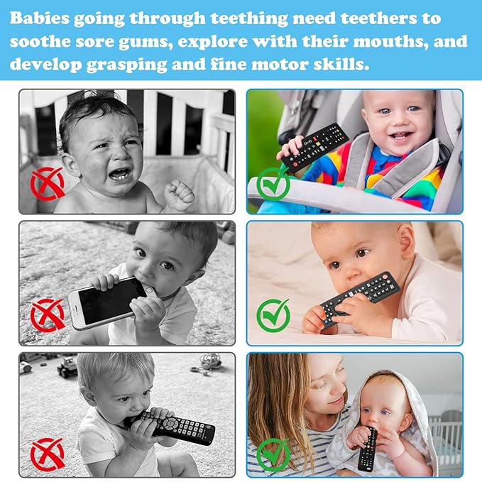 Baby Teether Toy TV Remote Control Shape Teething Toys for Babies 3-24 Months, Chew Toys for Infants Teething Relief, Freezer BPA Free