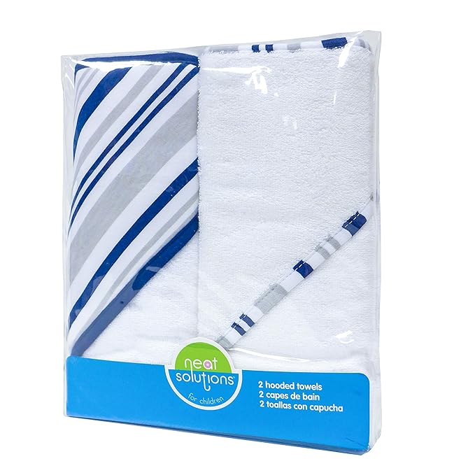 2 pack Baby Hooded Towel Set - Blue Trim