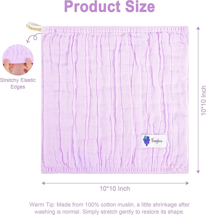 6 Pack Muslin Baby Washcloths 100 Cotton 6 Layer Soft Absorbent Gentle for Newborn Sensitive Skin Stretchy Multi Use for Face Bath and Burp Cloths 10x10 Inches Baby Shower Gift
