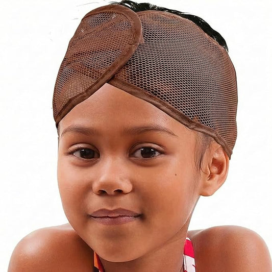 DONNA Comfortable Mesh Wrap for Kids – Adjustable Velcro Hair Wrap with Cool Mesh Fabric – Wide Headband Design for Natural Hair Protection (BROWN)