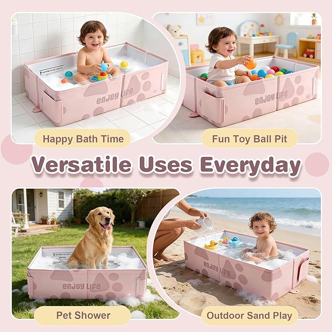 Toddler Bath Tub for Shower, Foldable Baby Bathtub, Portable Kids Bathtub & Collapsible Bathtub for Toddlers 1-8, Infant Newborn, Travel Baby Bath, Bañera para Bebé, Pink
