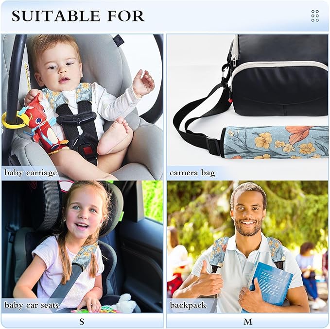 Car Seat Belt Covers Set of 2 Soft Unique Baby Seat Shoulder Strap Cover for Adults Child Kids M Autumn Flowers Flower Daffodil Gladiolus Blue