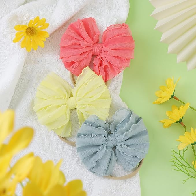 Baby Girls Soft Knot Headbands with Hair Bows Newborn Toddler Hairbands Infant Toddlers Kids Hair Accessories Blue Watermelon Red Light Yellow 3 PCS