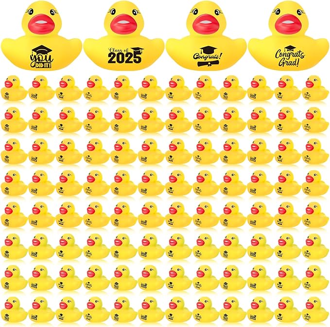 MiniInflat 100 Pcs Class of 2026 Graduation Rubber Ducks Bulk 2026 Congrats Grad Assorted Rubber Ducks Mini Graduation Pool Ducky Toys for Classroom Exchange Gifts