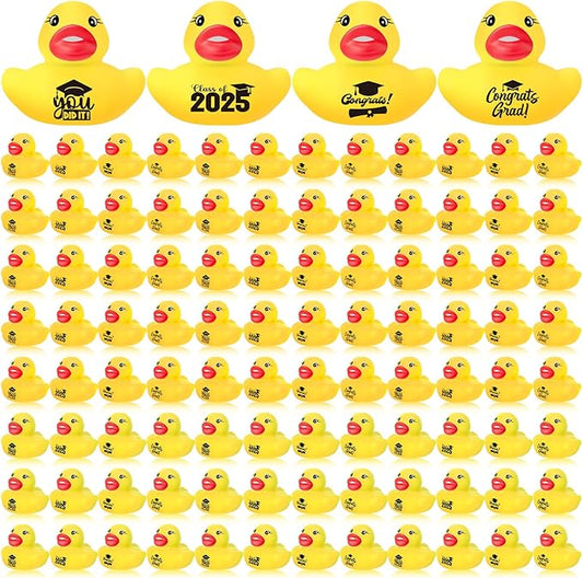 MiniInflat 100 Pcs Class of 2026 Graduation Rubber Ducks Bulk 2026 Congrats Grad Assorted Rubber Ducks Mini Graduation Pool Ducky Toys for Classroom Exchange Gifts