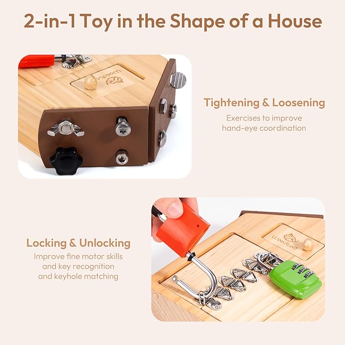 Woodtoe Montessori Screwdriver Board with Lock and Key Toy, Wooden Montessori Toys for Kids 3 4 5 Year Old, Toddler Fine Motor Skills STEM Toy, Preschool Sensory Learning Birthday Gifts for Boys Girls