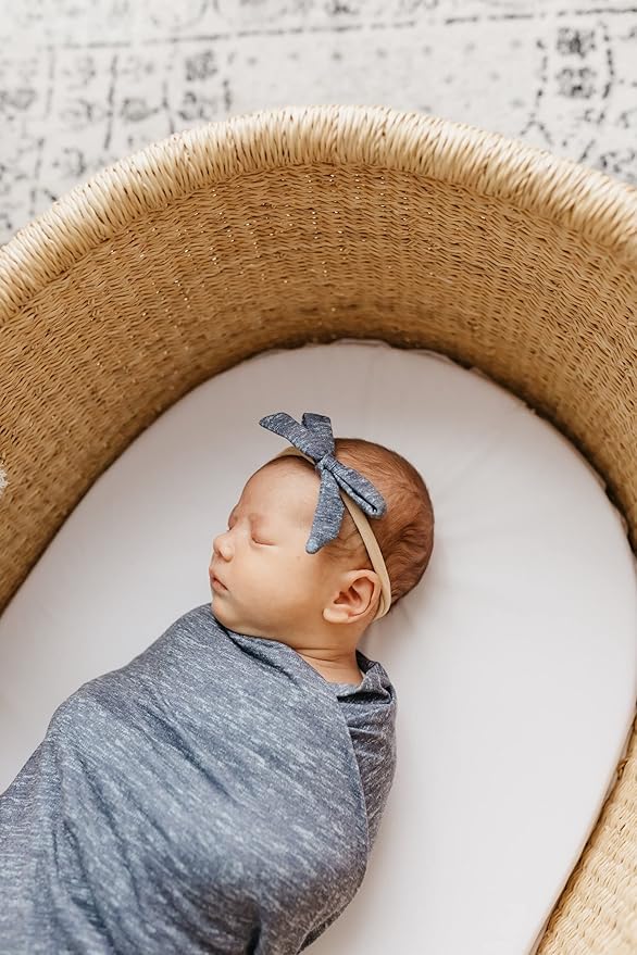 Copper Pearl Ribbon Baby Bow Denim
