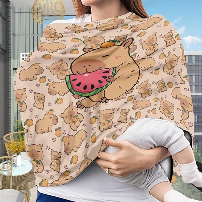 AFPANQZ Capybara Watermelon Baby Car Seat Covers for Girls All Weather Multifunctional Infant Car Seat Canopy Nursing Breastfeeding Scarf Shield Soft Breathable Stretchy 360 Coverage for Babies