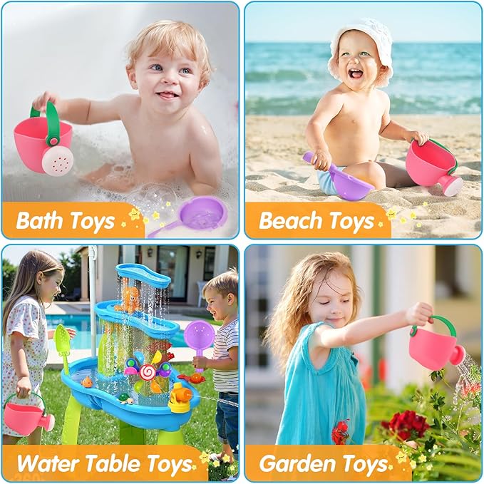 Baby Bath Toy, Kids Watering Can Bathing Spoons Windmill Water Toys Set of 3, Fun Interactive Water Bathtub Toy, Beach Shower Swimming Pool Toys Gifts for Babies Toddlers Party Favors