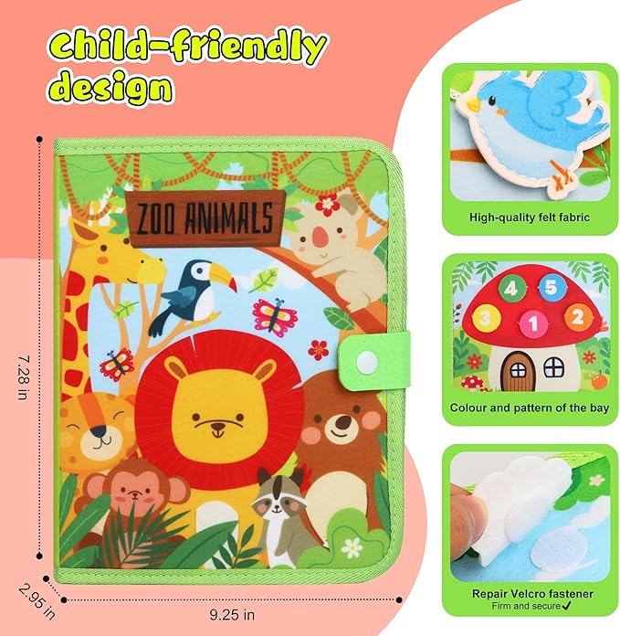 Busy Book for Toddlers Montessori Toys- Busy Board for 1-3 Year Boy Gifts Girl Toys Educational Learning Quiet Activity Books Toddler Airplane Travel Toy for 1 Year Old Birthday