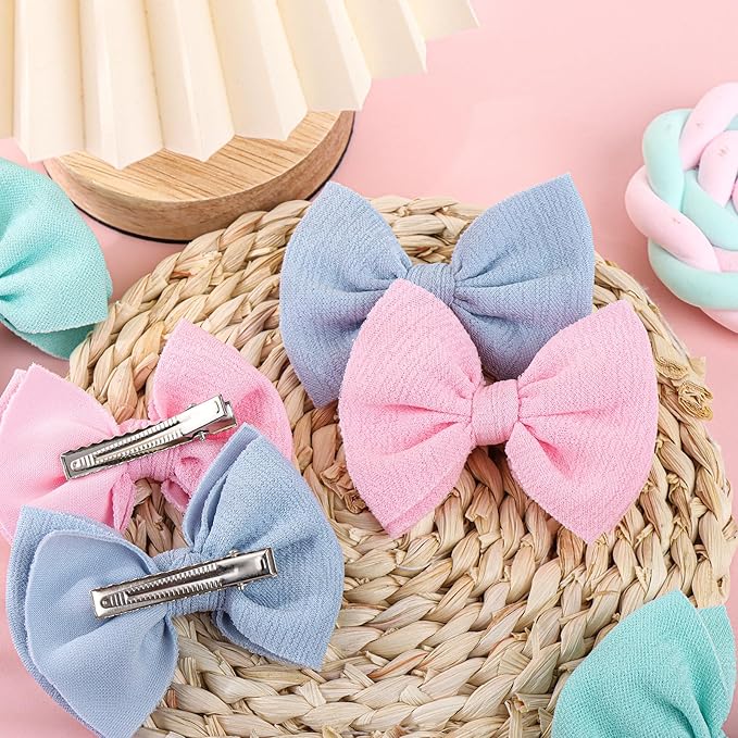 Baby Girls Hair 3'' Bows Clips Set Handmade Bow Hair Clips Hair Accessories Alligator Clip for Babies Infant Toddlers Little Kids 6 PCS Light Blue Aqua Pink
