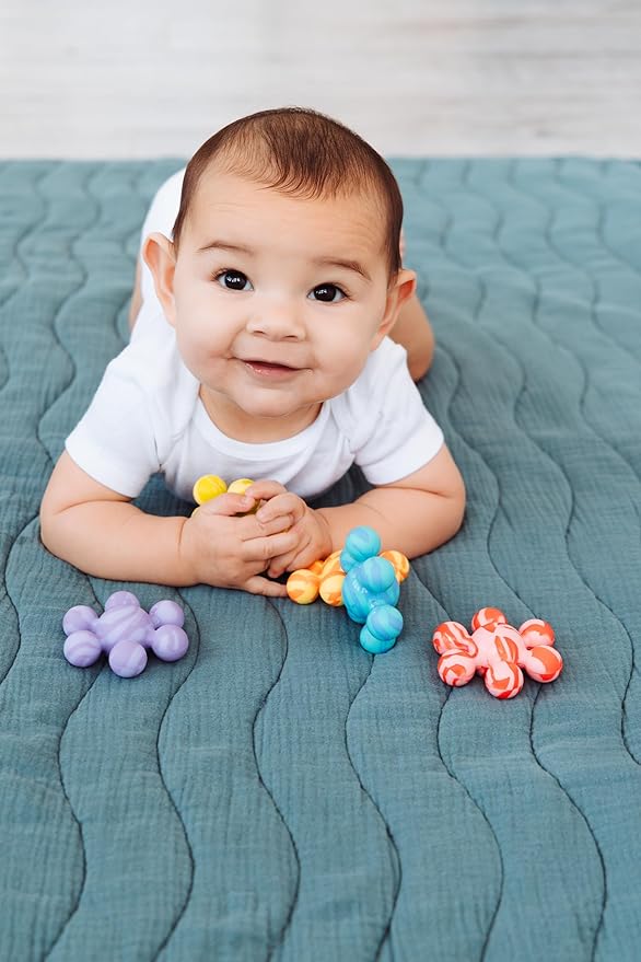 Ubbi Joinibble Teether for Babies, Food-Grade Platinum Silicone, Soothes Teething and Massages Gums, BPA and PVC-Free, Blue