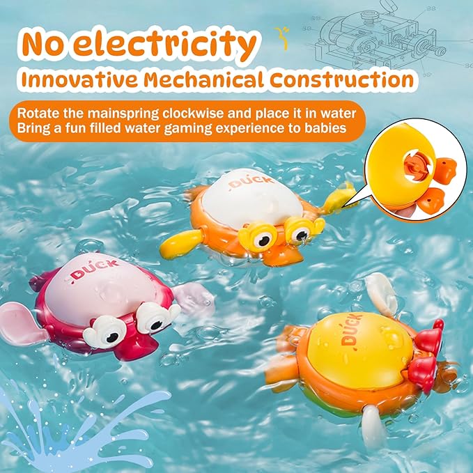 Wind-Up Floating Duck Bath Toy, Bath & Pool Fun for Babies 6-12 Months, Toddlers 1-3 Years - Perfect Baby Toys
