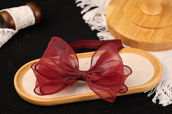 Cute Lace Bow Baby Girls Headbands Large Knot Hair Band Soft Chiffon Hairband Elastic Shower Hair Accessories for Newborn Infant Toddler Kids (Red A, Elastic)