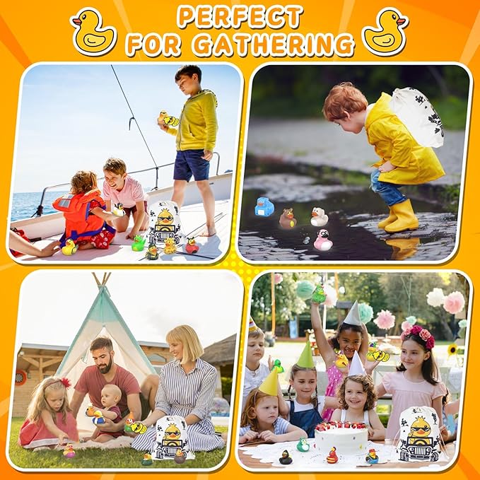 51 Pcs Jeep Ducks for Ducking,50 Rubber Ducks+1 Duck Bag+50 Tags Cards+50 Rubber Bands, Toddler Baby Party Favors