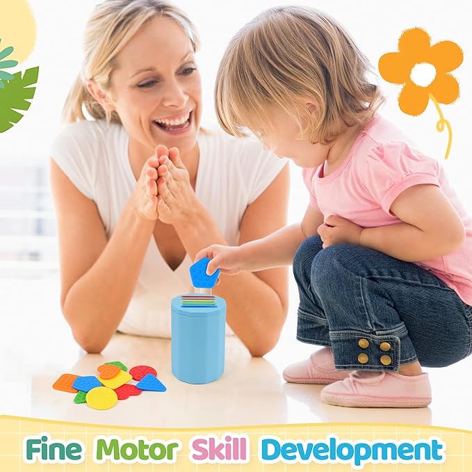 Shape & Color Sorting Montessori Baby Toddler Toys for 1 2 3 Years Boys Girls, Silicone Montessori Toys for 1 Year Old, Fine Motor Skills Sensory Toddlers Toy 1 Year Old Girl and Boy Gift, Piece
