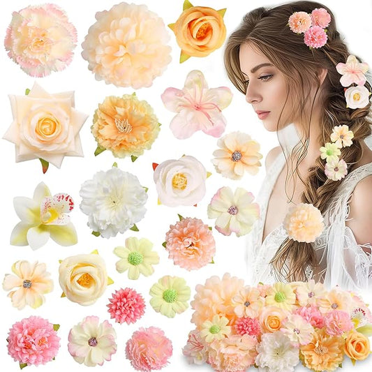 20 Pack Flower Hair Clip Rose Hair Clips Barrettes for Women Flower Accessories Boho Bride Claw Clip Hairpin Brooch Pin Headpiece for Girls Wedding (Champagne)