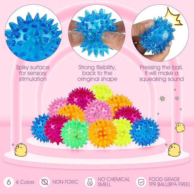 Charniol 100 Pack Light up Spike Rubber LED Spiky Ball Strobe Flashing Sensory Toy Bouncy Flash Stress Ball for Adults, Teens, 2.17 Inch