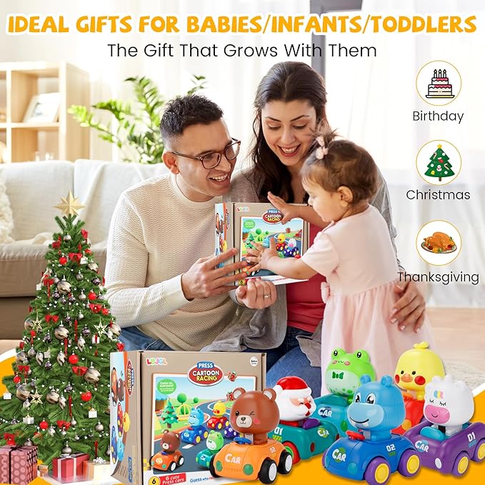 Press and Go Car Toys for Toddlers 1-3, Gifts for 1 Year Old Boy, 6 Pack Friction Powered Baby Push Cars, Infant Play Vehicle Set for 6-9-12-18 Months, 1st Birthday Gifts for 1-2 Year Old Boys Girls