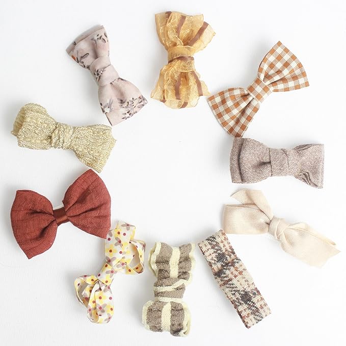 Baby Hair Clips Set, 10PCS Soft Fabric Hair Accessories for Toddlers, Mini Hair Bows for Daily Wear, School, Parties, Birthday Gifts (Brown)
