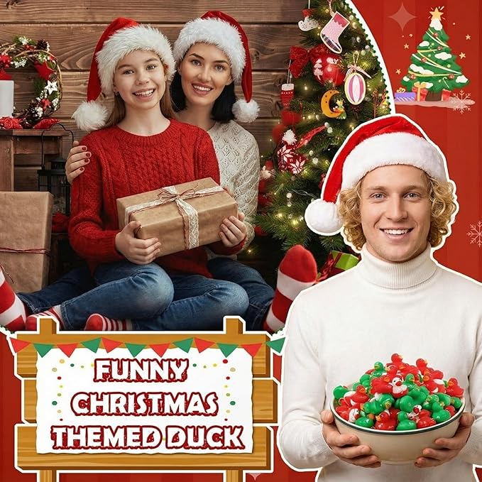 Junkin 50 Pcs Merry Christmas Rubber Ducks Bulk Mini Rubber Ducks Small Duck Bulk Xmas Gift for Halloweens Party Favors (Christmas Duck)