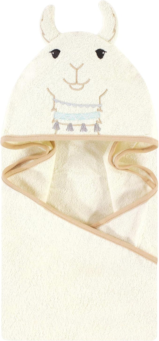 Little Treasure Unisex Baby Cotton Animal Face Hooded Towel, Neutral Llama, One Size