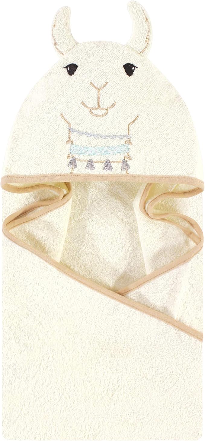 Little Treasure Unisex Baby Cotton Animal Face Hooded Towel, Neutral Llama, One Size