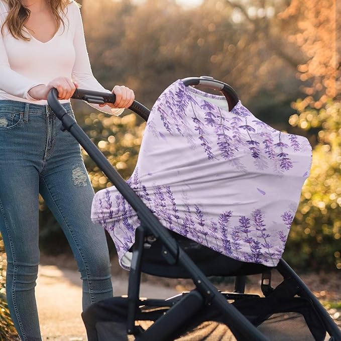AFPANQZ Purple Flowers Nursing Cover Breastfeeding Scarf Baby Car Seat Covers Infant Stroller Cover Carseat Canopy for Girls and Boys Lightweight Breathable for Outdoor Walking Traveling
