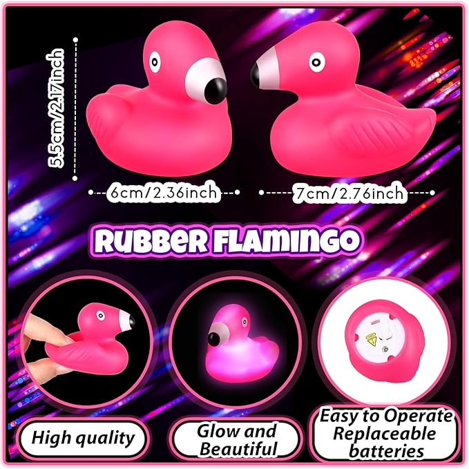 Deekin 48 Pcs LED Light up Flamingo Rubber Ducks 2.76'' Cute Small Flamingo Ducks Glow Toy for Birthday Party Baby Shower Supplies Party Favors Decor Creative Gift Classroom Prizes