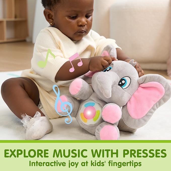 JOYIN Musical Elephant Plush Baby Toy, Stuffed Animal with Music & Light, Baby Musical Soft Plush Toys for Infant Babies, Easter Birthday Gifts for Boys and Girls 6+ Months