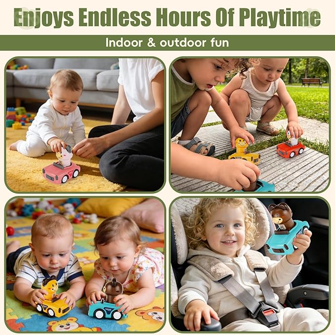 Press to Go Car Toy for 1-3 Year Old Toddler,Animal Push Cars Friction Powered,No Batteries Required, BPA-Free,Easy Clean,Indoor Outdoor Toy for 6-9-12-18 Month,Birthday Gift for 1-2 Boy Girl