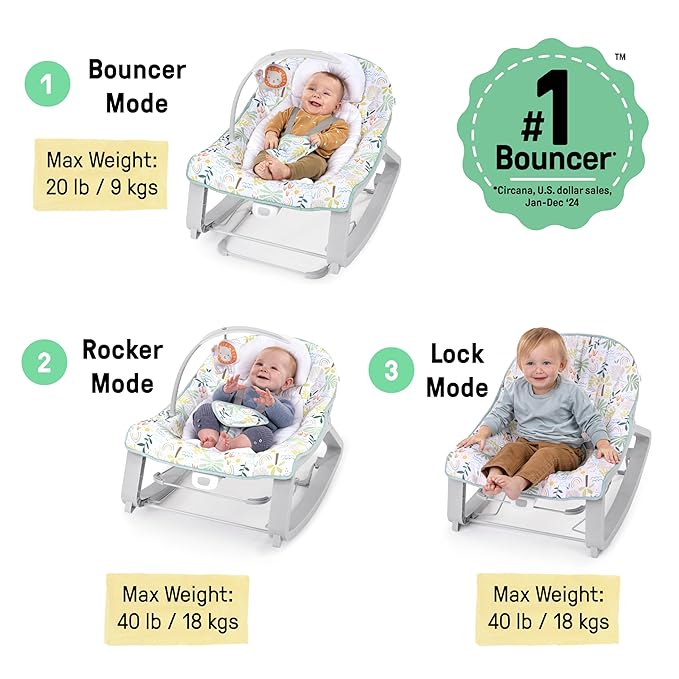 Ingenuity Keep Cozy 3-in-1 Grow with Me Vibrating Baby Bouncer Seat & Infant to Toddler Rocker, 0-30 Months Up to 40 lbs (Madi)