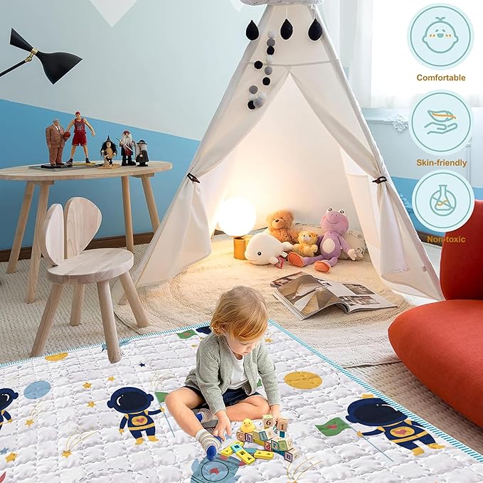 Baby Play Mats for Floor, 50x50 Playpen Mat Thick Soft Crawling Mat Non-Slip Cushioned Playmats for Baby Toddlers Infants Activity & Tummy Time, Foldable & Machine Washable Playmat (Space,50x50)