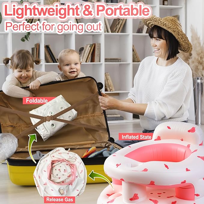 Upgraded Inflatable Baby Seat with Safety Guardrails, Thicker Sit Me Up Floor Seat for Baby Chair Sit Me Up, Blow Up Baby Chair Built in Air Pump for Babies 3-36 mth