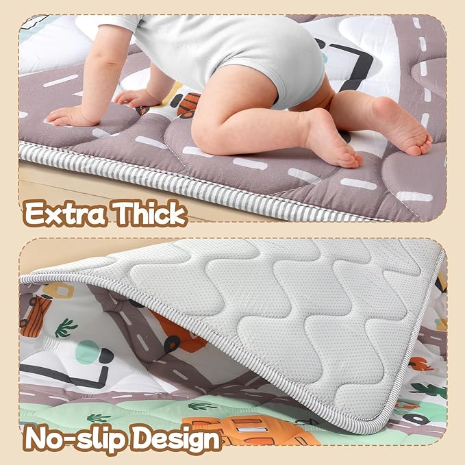 Baby Play Mat for Floor,Soft 50x50 Playpen Mat,Thick Foam Playmat for Tummy Time,Safe Non-Slip Backing for Kids,City Road