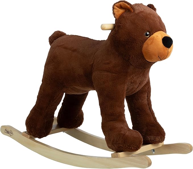 Rocking Horse - Plush Bear Animal Rocker - Toddler Ride on Toys for Ages 3 and Up - Wooden Rocking Horse - Ride on Toys by Happy Trails (Brown)