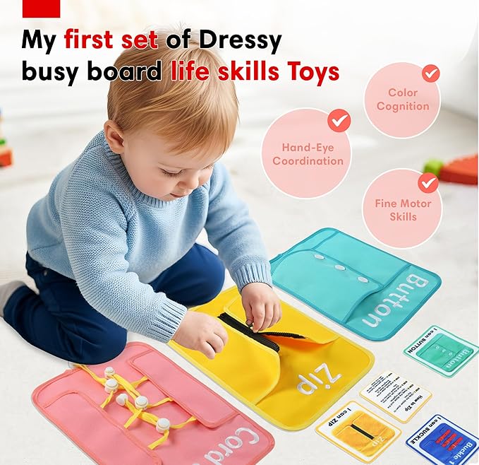 Toddlers Busy Board Montessori Toys for 3 Years Old Girls Boys Birthday Gifts, 12-in-1 Sensory Developmental Toys Educational Activities for Preschool Learning Fine Motor Skills
