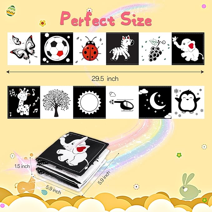 Black and White Baby Toys, High Contrast Baby Toys for Newborn, Tummy Time Toys, Newborn Toys 0-3 Months Brain Development, Soft Baby Book, Montessori Toys 0-6-12 Months Infant Sensory Toys Gift