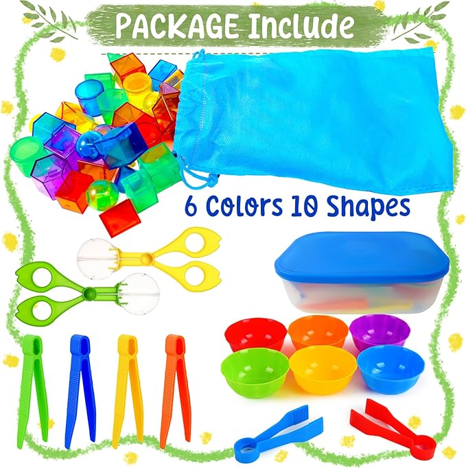 Bbiamsleep 76 Pcs Counting 3D Geometric Solids Colorful Plastic Geometric Shape Light Table Manipulative Counting Sorting Sensory Bin Filler Fine Motor Skills for Light Table Sorting Training